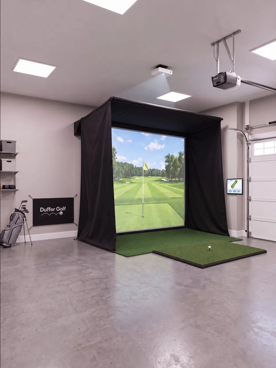 Duffer 10 Complete, open in a garage with the course on the screen