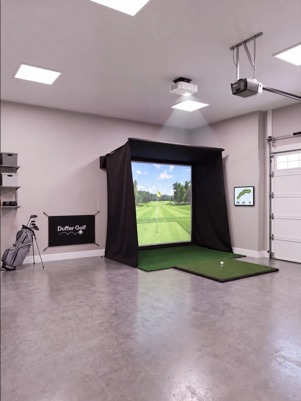 Duffer 8 Complete, open in a garage with the course on the screen